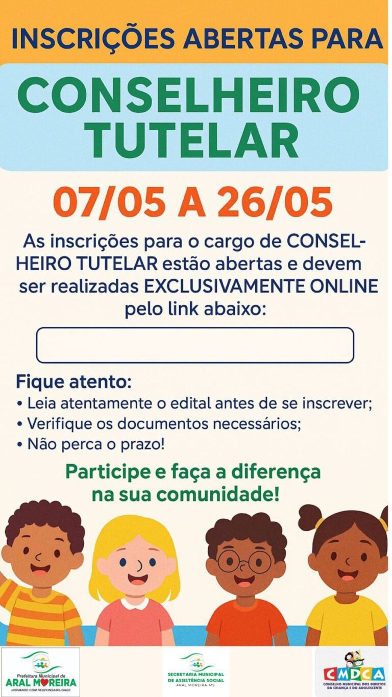 Inscrições abertas para Conselheiro Tutelar